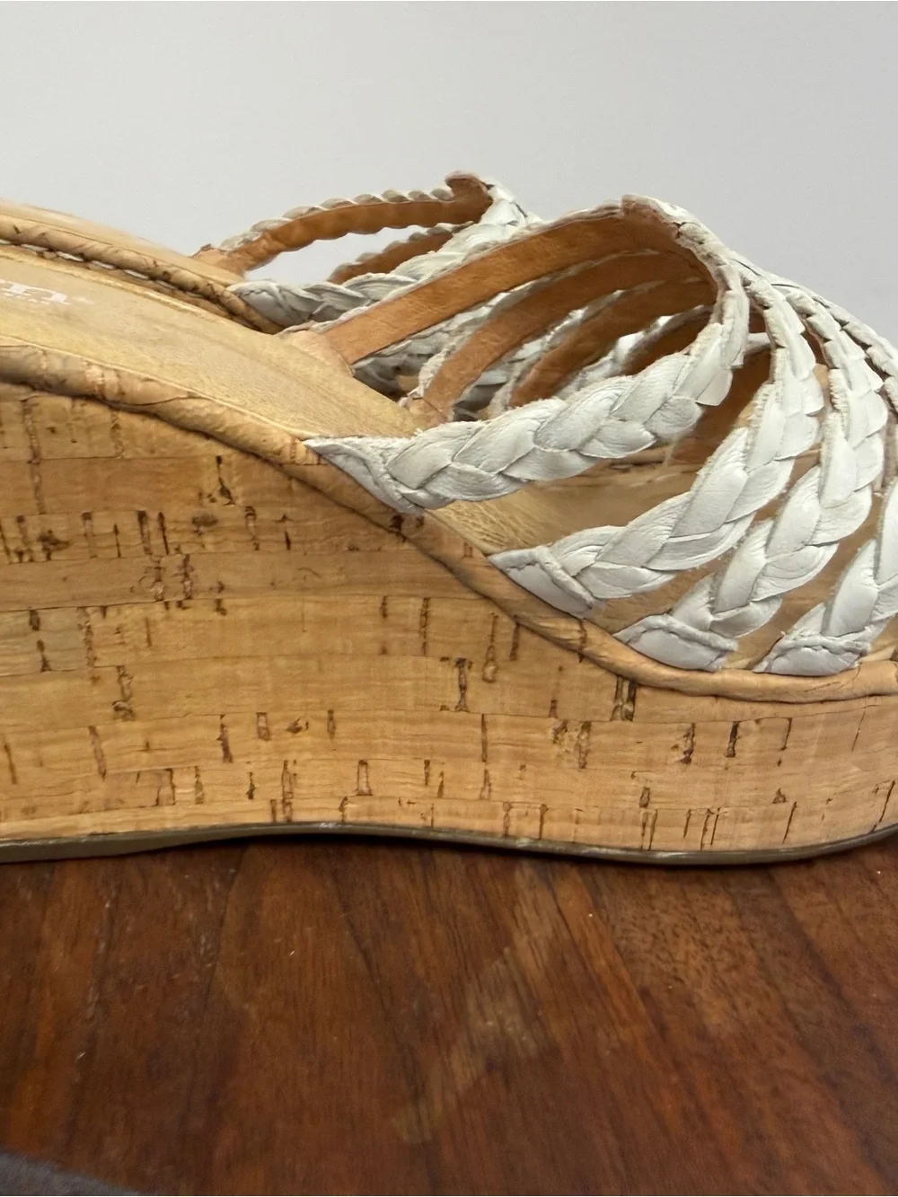 Born White Braided Leather Cork Platform Wedge Sandals Size 10